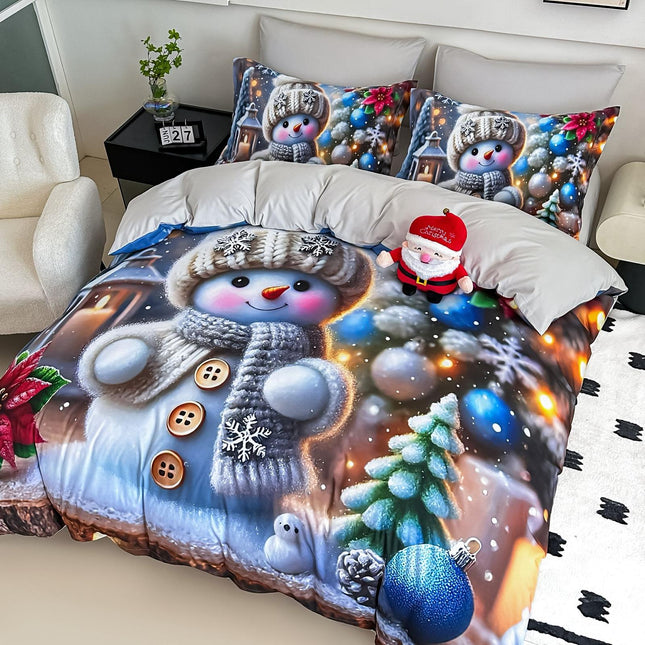 Lenjerie de Pat Bumbac Finet 6 Piese cu Elastic Model 5D Model Crăciun - Magia lui Frosty