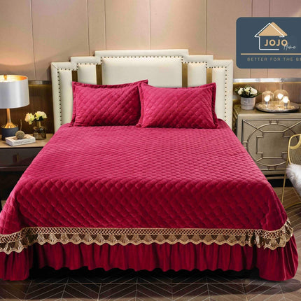 Set 3 Piese - Cuvertura Brodata din Catifea 230x250 cm + 2 Fete Perna | Cod CUV17 - Casa Super