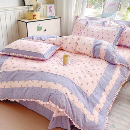 Lenjerie Premium din Bumbac Finet cu Volanase 4 Piese | Cod VLN44