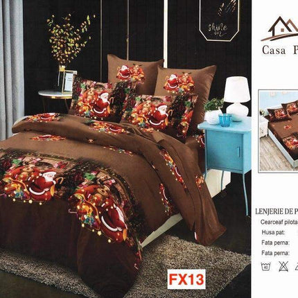 Lenjerie pat de Craciun, pat dublu, bumbac finet, 6 piese cod AL564 - Casa Super