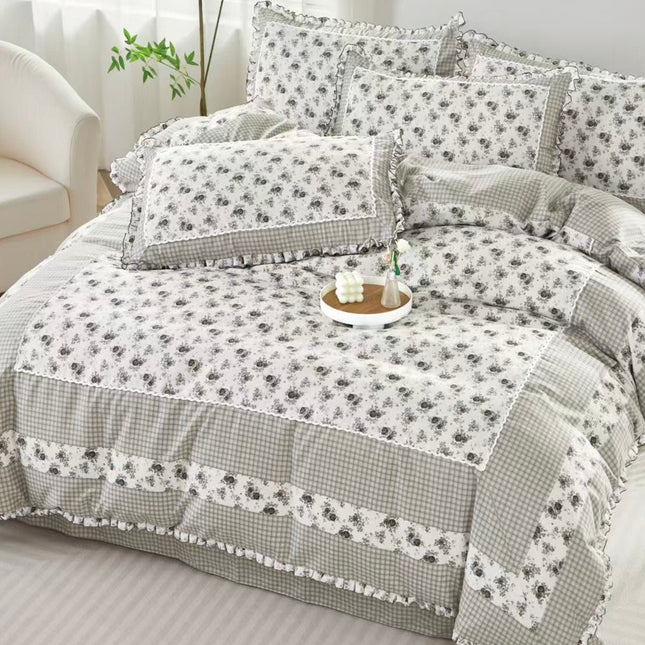 Lenjerie Premium din Bumbac Finet cu Volanase 4 Piese | Cod VLN91