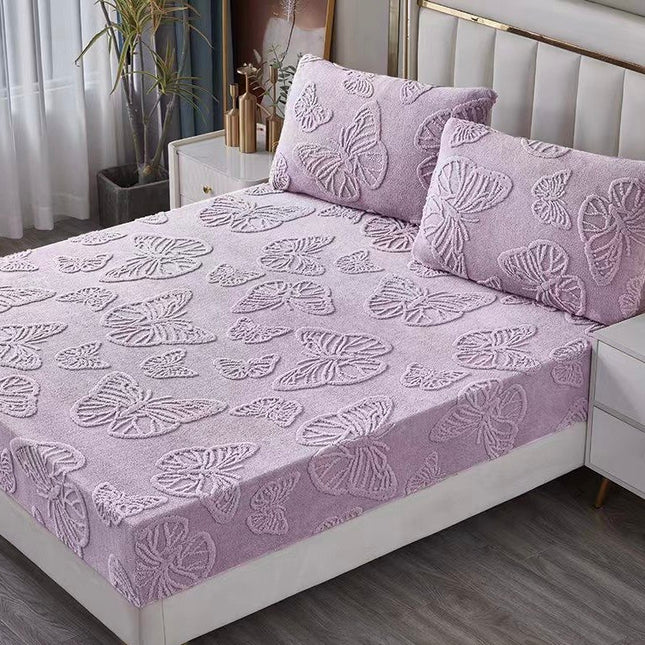 Husa Pufoasa de Pat Cocolino 180x200 cu Elastic 3 Piese +2 Fete de Perna-Mov