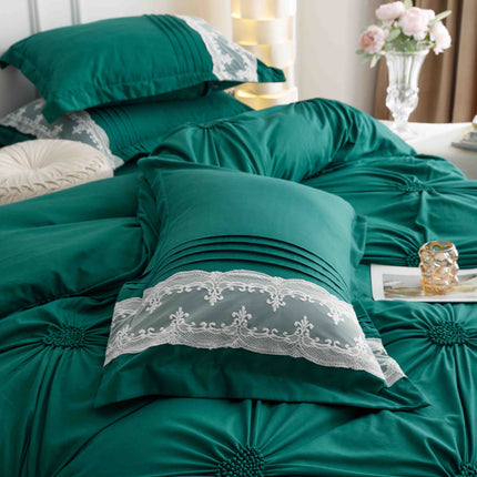 Lenjerie de Pat Dublu,Bumbac Finet, Inimi Brodate,6 piese | Cod CS198 - Casa Super