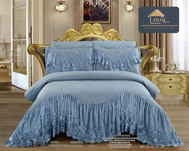 Set 3 Piese - Cuvertura Finet Cu Volane 220x270 cm + 2 Fete Perna | Cod CUV27 - Casa Super