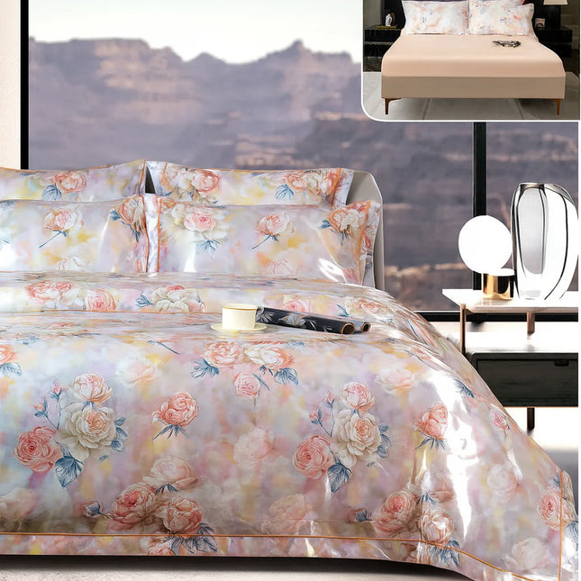 Lenjerie Deluxe din Satin, 6 piese, cearșaf cu elastic Cod Stn6