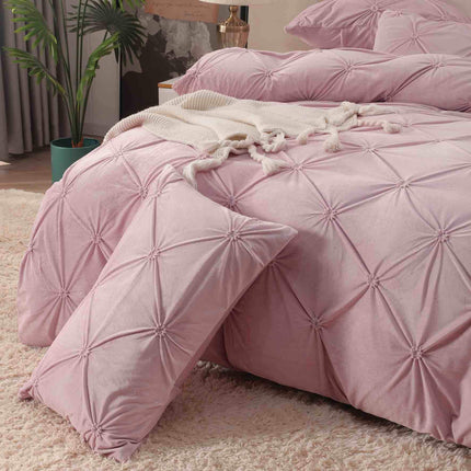 Lenjerie Pat Dublu din Catifea,Brodata cu Pliuri -Premium Deluxe - Lila - Casa Super