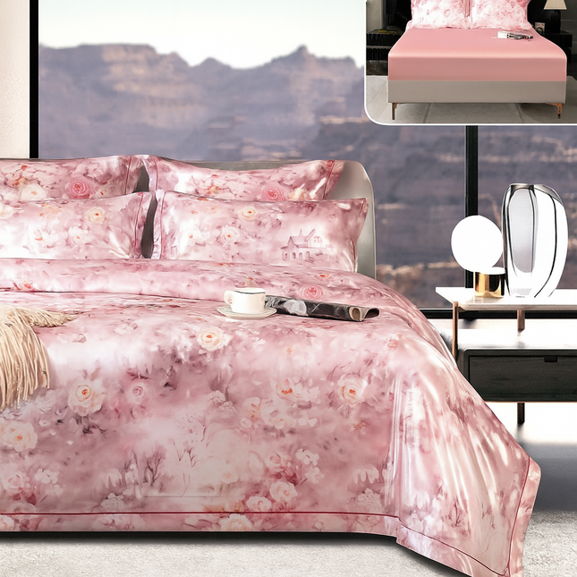 Lenjerie Deluxe din Satin, 6 piese, cearșaf cu elastic Cod Stn5