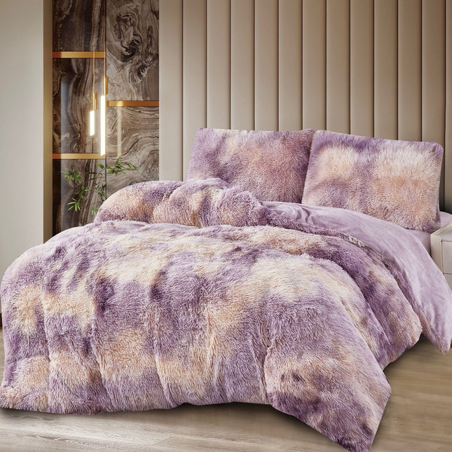 Lenjerie de Pat Fluffy Super Pufoasă Cocolino, 2 Persoane, 4 Piese – Mov degrade