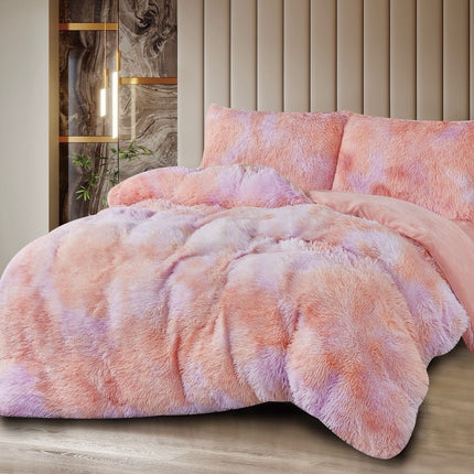 Lenjerie de Pat Super FLuffy Pufoasă Cocolino, 2 Persoane, 4 Piese – Roz & Mov Pastel