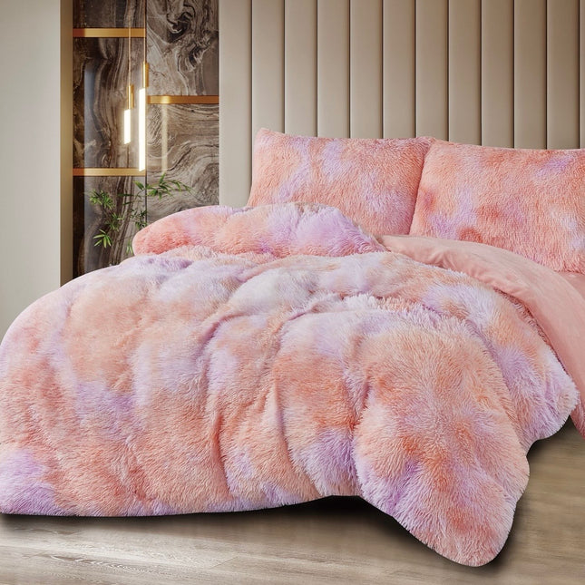 Lenjerie de Pat Super FLuffy Pufoasă Cocolino, 2 Persoane, 4 Piese – Roz & Mov Pastel