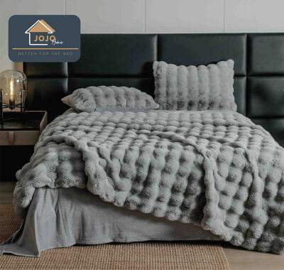Lenjerie Premium Pentru Pat Dublu Blanita de Iepure 6 Piese Gri - Casa Super