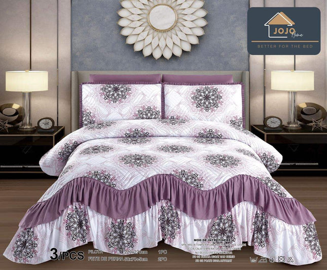 Set Cuvertura de Pat cu Volane 220x270 cm + 2 Fete Perna | Cod CUV9 - Casa Super