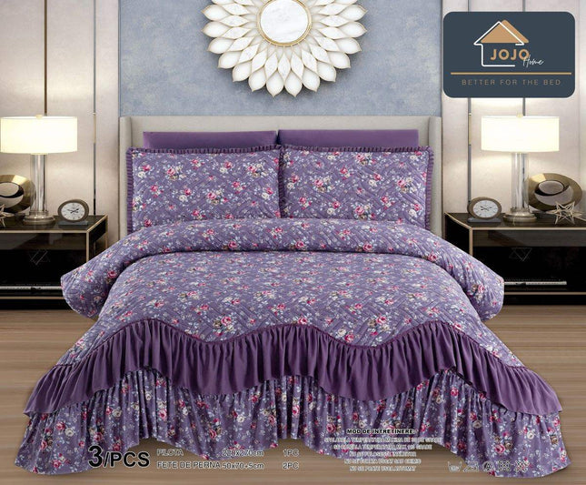 Set Cuvertura de Pat cu Volane 220x270 cm + 2 Fete Perna | Cod CUV10 - Casa Super
