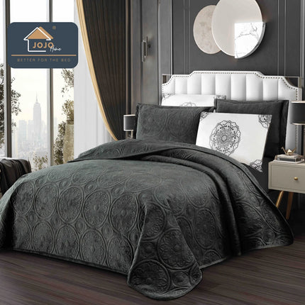 Set Cuvertura de Pat din Catifea Luxury, Pat Dublu, 5 Piese - Gri Inchis Cod : CUVL2