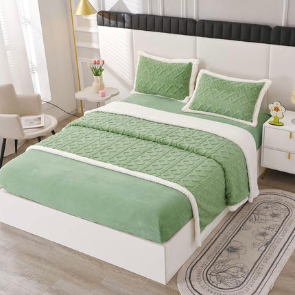Lenjerie de Pat Cocolino cu Blanita, 4 piese, cearsaf cu elastic - Cod LCP02 - Verde
