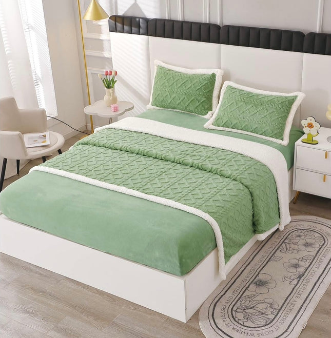 Lenjerie de Pat Cocolino cu Blanita, 4 piese, cearsaf cu elastic - Cod LCP02 - Verde
