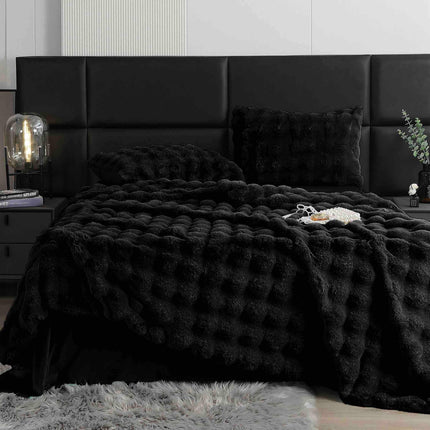 Lenjerie Premium Pentru Pat Dublu Blanita de Iepure 6 Piese | Negru Onix - Casa Super
