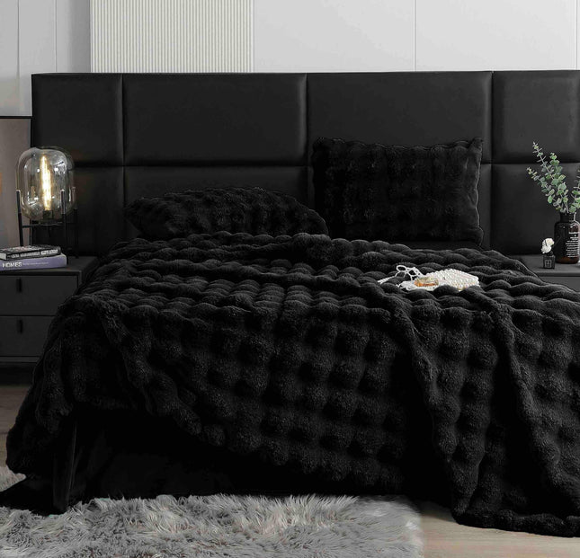 Lenjerie Premium Pentru Pat Dublu Blanita de Iepure 6 Piese | Negru Onix - Casa Super