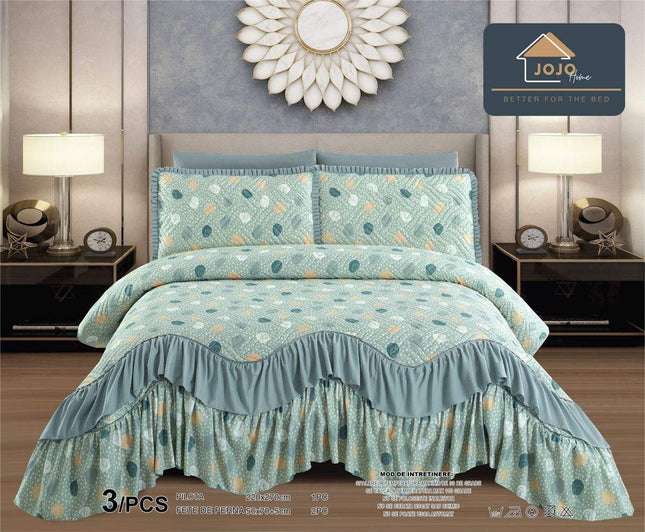 Set Cuvertura de Pat cu Volane 220x270 cm + 2 Fete Perna | Cod CUV3 - Casa Super