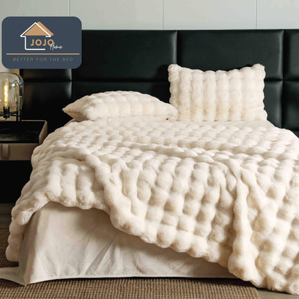 Lenjerie Premium Pentru Pat Dublu Blanita de Iepure 6 Piese | Crem Deschis - Casa Super