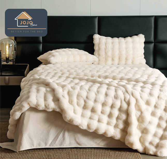 Lenjerie Premium Pentru Pat Dublu Blanita de Iepure 6 Piese | Crem Deschis - Casa Super