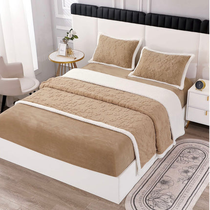 Lenjerie de Pat Cocolino cu Blanita, 4 piese, cearsaf cu elastic - Cod LCP04 - Cappuccino
