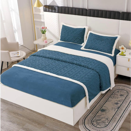 Lenjerie de Pat Cocolino cu Blanita, 4 piese, cearsaf cu elastic - Cod LCP03 - Albastru