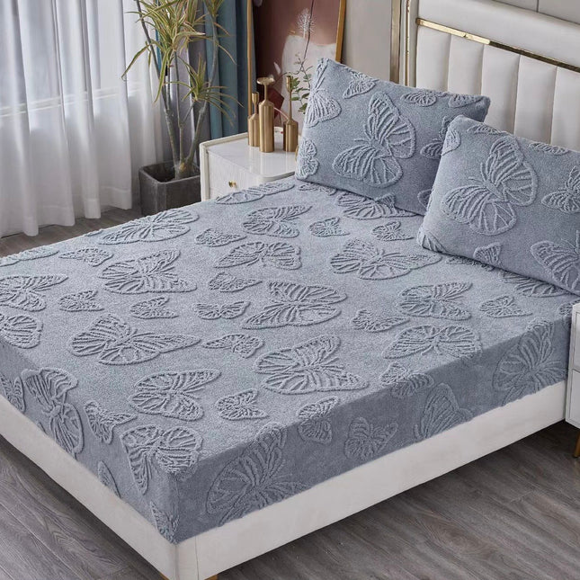 Husa Pufoasa de Pat Cocolino 180x200 cu Elastic 3 Piese +2 Fete de Perna-Gri Deschis