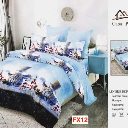 Lenjerie pat de Craciun, pat dublu, bumbac finet, 6 piese cod AL565 - Casa Super