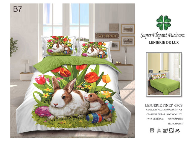 Lenjerie de Pat Bumbac Finet 6 Piese – Confort și Magie de Paște | Cod PST7 - Casa Super