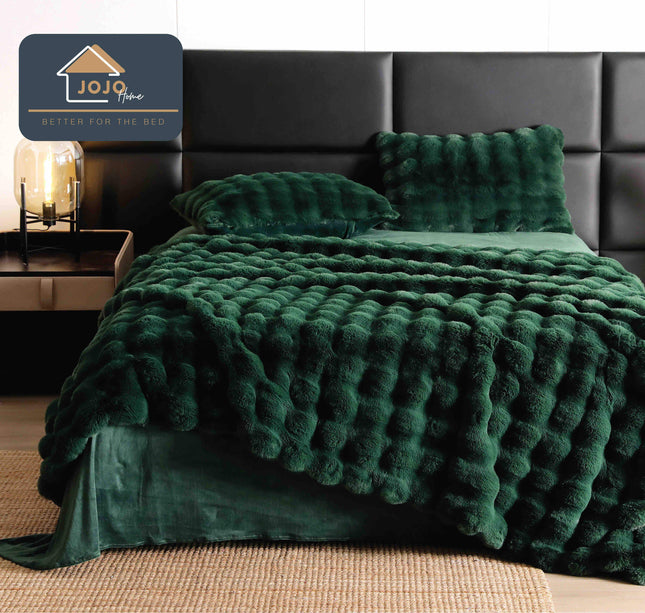 Lenjerie Premium Pentru Pat Dublu Blanita de Iepure 6 Piese Verde Smarald - Casa Super