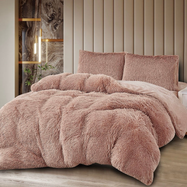 Lenjerie de Pat Super FLuffy Pufoasă Cocolino, 2 Persoane, 4 Piese – Roz Pudrat