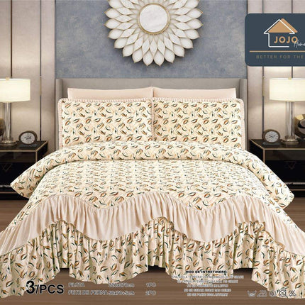 Set Cuvertura de Pat cu Volane 220x270 cm + 2 Fete Perna | Cod CUV4 - Casa Super