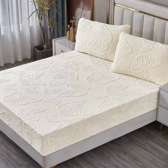 Husa Pufoasa de Pat Cocolino 180x200 cu Elastic 3 Piese +2 Fete de Perna-Crem