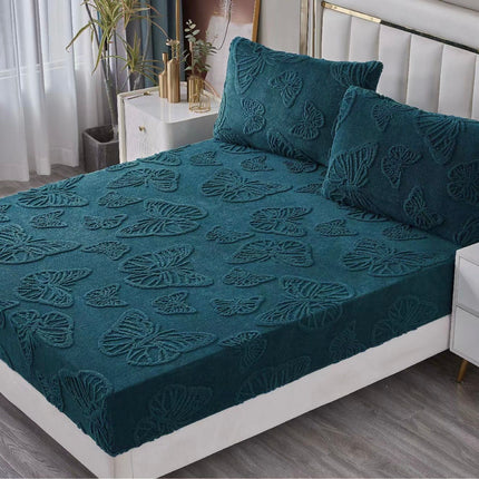 Husa Pufoasa de Pat Cocolino 180x200 cu Elastic 3 Piese +2 Fete de Perna-Verde Smarald