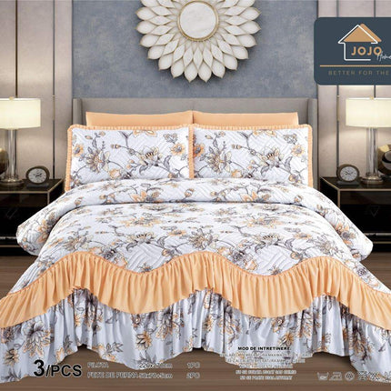 Set Cuvertura de Pat cu Volane 220x270 cm + 2 Fete Perna | Cod CUV7 - Casa Super