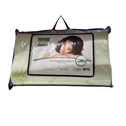 Perna Ergonomica cu Memorie Aloe Vera,sustinere exacta pentru gat si cap,husa detasabila,42x72x12 cm - Casa Super
