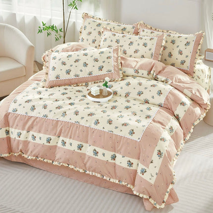 Lenjerie Premium din Bumbac Finet cu Volanase 4 Piese | Cod VLN12 - Casa Super