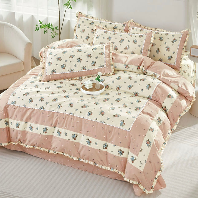 Lenjerie Premium din Bumbac Finet cu Volanase 4 Piese | Cod VLN12 - Casa Super