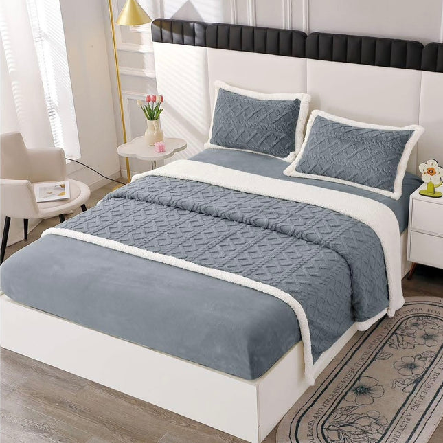 Lenjerie de Pat Cocolino cu Blanita, 4 piese, cearsaf cu elastic - Cod LCP07 - Gri