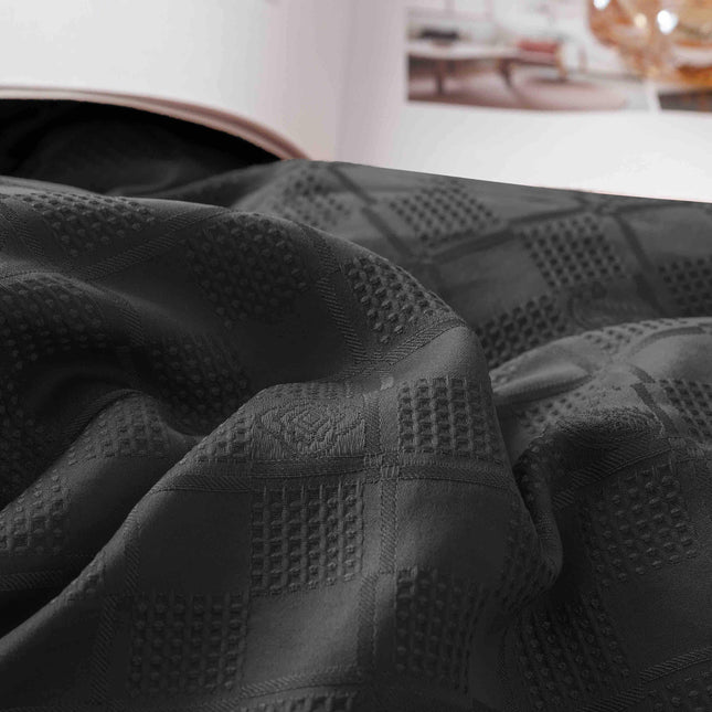 Lenjerie de Pat Dublu Jacquard Finet 6 Piese - Negru - Casa Super