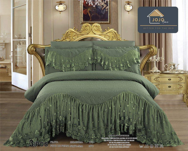 Set 3 Piese - Cuvertura Finet Cu Volane 220x270 cm + 2 Fete Perna | Cod CUV25 - Casa Super