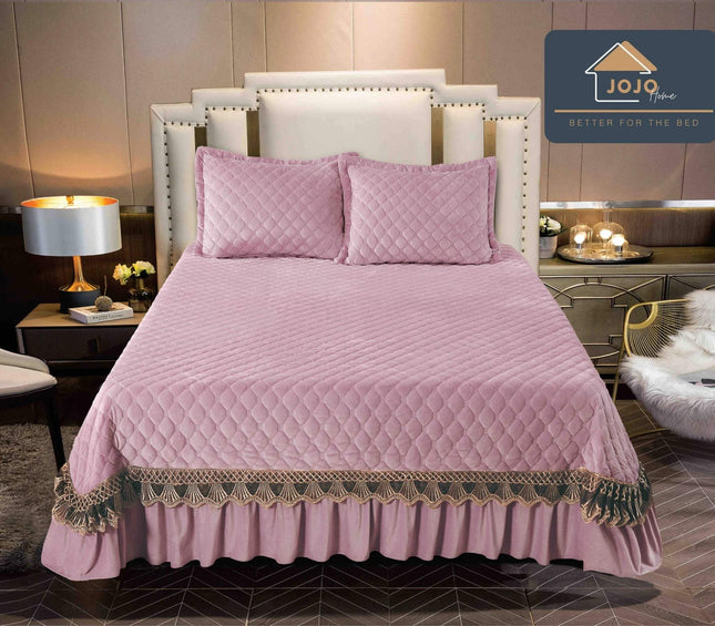 Set 3 Piese - Cuvertura Brodata din Catifea 230x250 cm + 2 Fete Perna | Cod CUV20 - Casa Super