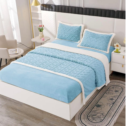 Lenjerie de Pat Cocolino cu Blanita, 4 piese, cearsaf cu elastic - Cod LCP08 - Bleu