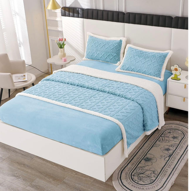 Lenjerie de Pat Cocolino cu Blanita, 4 piese, cearsaf cu elastic - Cod LCP08 - Bleu