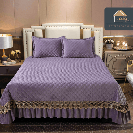 Set 3 Piese - Cuvertura Brodata din Catifea 230x250 cm + 2 Fete Perna | Cod CUV15 - Casa Super