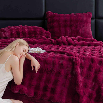 Lenjerie Premium Pentru Pat Dublu Blanita de Iepure 6 Piese | Bordo de Rubin - Casa Super