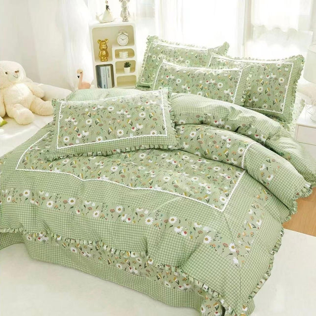 Lenjerie Premium din Bumbac Finet cu Volanase 4 Piese | Cod VLN54