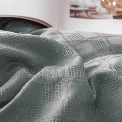 Lenjerie de Pat Dublu Jacquard Finet 6 Piese - Gri Deschis - Casa Super