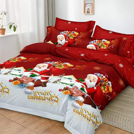 Lenjerie pat de Craciun, pat dublu, bumbac finet, 6 piese cod JHN450 - Casa Super